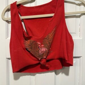 Vibrant Red Eagle Graphic Crop Top